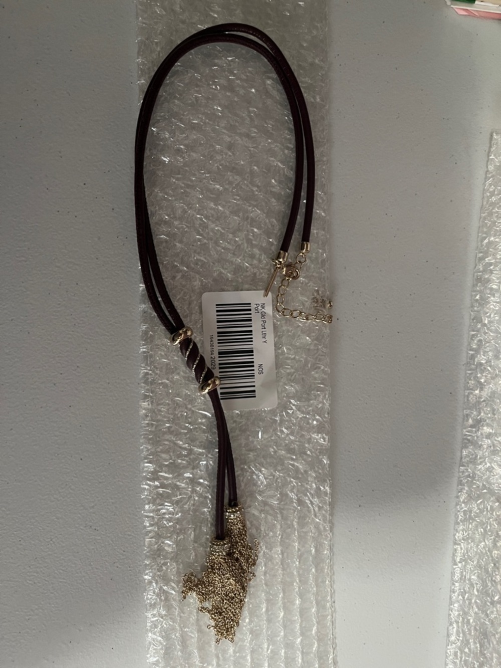 White House Black Market Dark Brown Cord Necklace with Gold Tassel